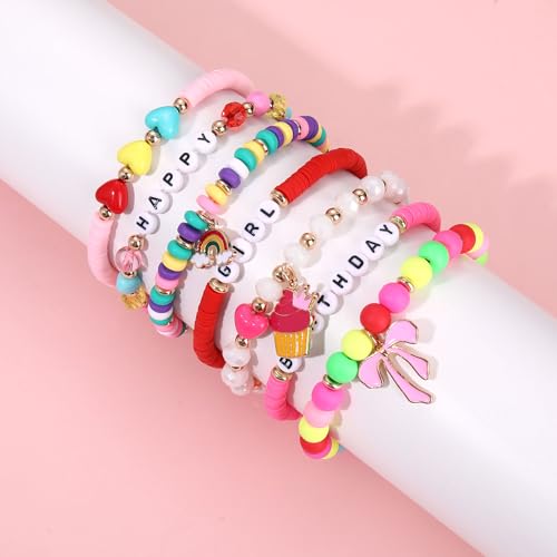 FAERLIIRY Birthday Bracelets Happy Birthday Heishi Bracelets Preppy Bracelets Colorful Clay Friendship Bracelet Bead Bracelets Bangle Summer Surfer Bracelets Birthday Jewelry Gifts3