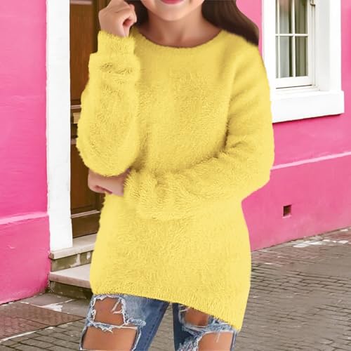 Kids Girls Furry Fleece Pullover Sweater Solid Color Long Sleeve Crew Neck Casual Blouse Fall Soft Girl Purge Outfit4