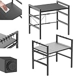 2-Tier Expandable Microwave Shelf Stand with 6 Hooks, Length/Height Adjustable Microwave Oven Rack, Free Standing Kitchen Countertop Shelf, Carbon Steel Baker Rack, Space-Saving Kitchen Organizer