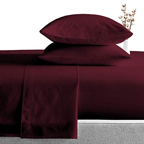 Image of BEVI - Home Premium Solid Plain Double Bedsheet Without Pillow Cover 300 TC Microfiber for Double Bed | Size (90 inch x 95 inch) Wine