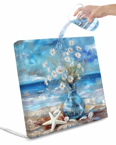 Pinroote Spring Floral Patio Cushion Covers, Outdoor Cushion Covers Waterproof Seat Cushion Slipcovers, Coastal Blue Oil Painting Botanical Daisy Cushion Cover for Garden Sofa 22