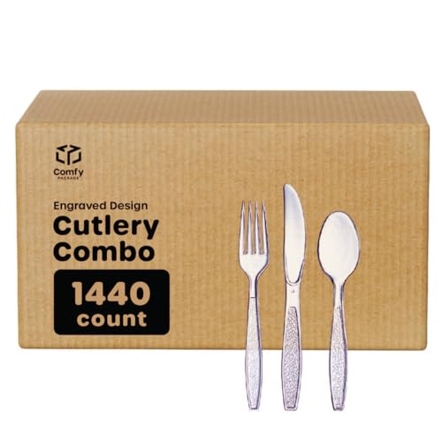 [Bulk Case of 4/360 Count] Clear Heavyweight Disposable Plastic Silverware - Cutlery…
