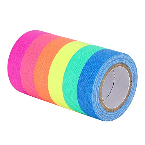 Naroote Cinta Fluorescente de Tela de Algodón Luminosa Nocturna para Advertencia 6 Piezas Etiqueta Adhesiva de Seguridad Resplandeciente para Uso Interior/Exterior 6 Colores para