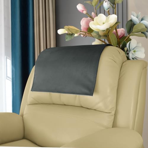 AmazeCov Non Slip Soft Velvet Recliner Chair Covers,Recliner headrest Protector,Headrest Cover for Furniture Slipcovers, Sofa Headrest Cover,Theater Seat, Home & Office Chair 17x27, Dark Gray