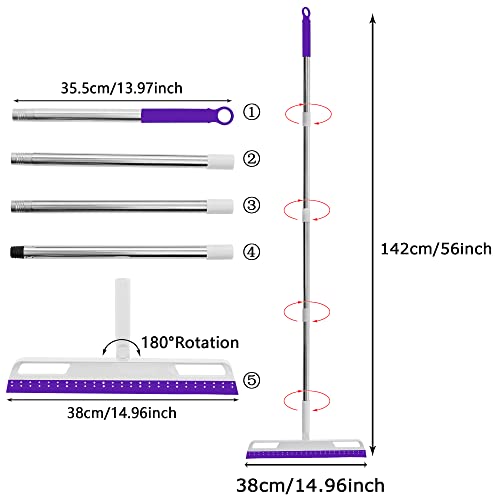 Multifunction Magic Broom, Household Silicone Wiper Floor Squeegee Non-Stick Hair Sweeping Tool 4 In 1 Adjustable Floor Scraping Sweeper For Bathroom, Window, Kitchen, Tile Floor Cleaning (Purple) #TOP1