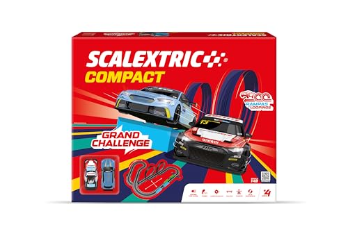SCALEXTRIC - Circuito Compact - Pista de Carreras Completa - 2 Coches y y 2 mandos Incluidos - Escala 1:43 (Set Grand Challenge)