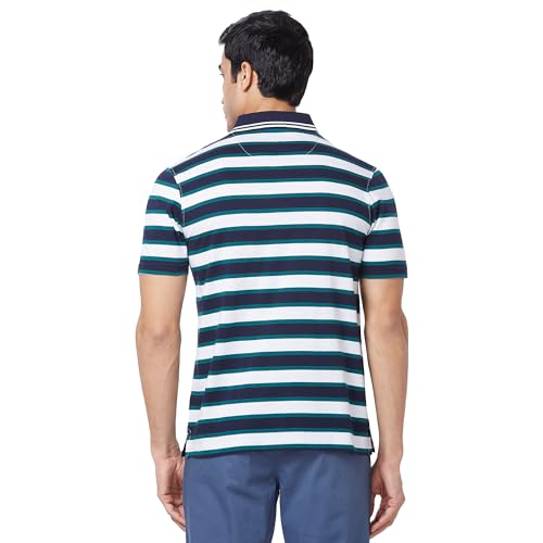Image of Colorplus Men's Pure Cotton Stripe Pattern Classic Fit Polo Neck Half Sleeve Casual T-Shirt