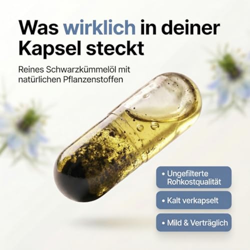 Nigela Schwarzkümmelöl Kapseln DAILY - Ägyptisches Schwarzkümmeloel ungefiltert - BIO Schwarzkümmel-Öl kaltgepresst - Premium Kümmelöl Kapsel für den täglichen Bedarf - Nigella Sativa Öl - 180 Stück