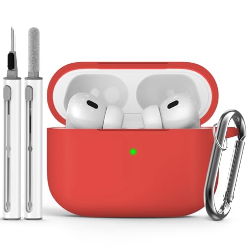 Image of Ljusmicker for AirPods Pro Case Cover with Cleaner Kit,Red | Silicone Protective Cover for Apple AirPods Pro 2nd /1st Generation Case with Keychain for Women Men,Shockproof