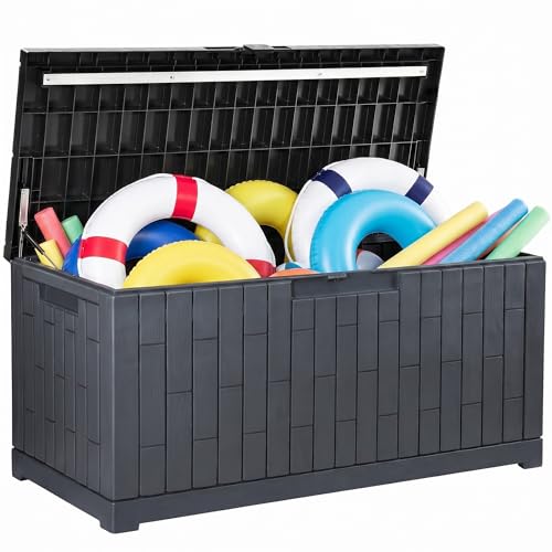 YITAHOME 120 Gallon Large Deck Box, Resin Outdoor Storage Box for Outdoor Pillows, Garden Tools and Pool Supplies, Waterproof, Lockable, Dark Gray