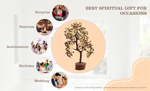 Image of Tiger Eye Crystal Tree with 600 Beads for Wealth & Prosperity | 10 Inch Approx | Feng Shui Gemstone Money Tree for Positive Energy, Good Luck & Home Decor