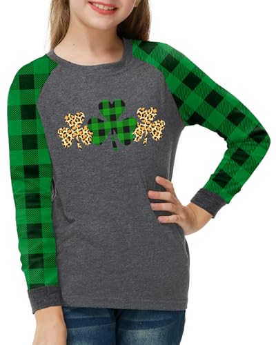 Image of Remimi Girls Thanksgiving Shirts Buffalo Plaid Raglan Tee Cute Turkey Holiday Party Long Sleeve Tshirt 5-14 Years