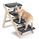 SweetBin Holz-Haustiertreppe/Haustierstufen, 2-in-1, faltbar, mit Teppich ausgelegt, 4 Ebenen, Hundetreppe und Rampe, perfekt für Betten und Autos – tragbare Hunde-/Katzenleiter, bis zu 68 kg