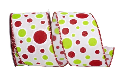 Reliant Ribbon 93984W-601-40F Bubble Dot Holiday Wired Edge Ribbon, 2-1/2 Inch X 10 Yards, Lime/red