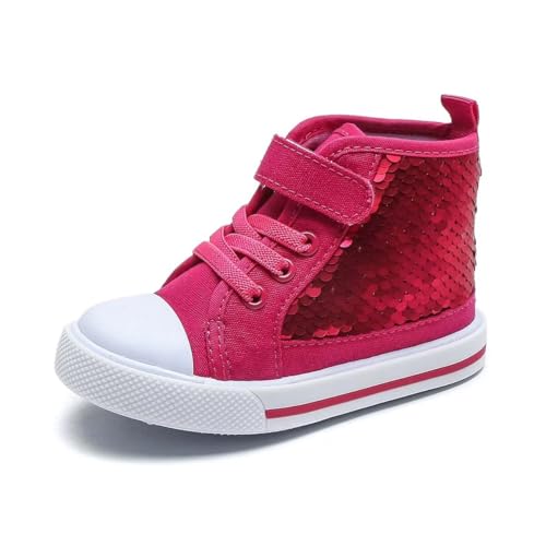 JOEupin Toddler Unisex Classic Sequins Canvas Sneaker High Top Slip On Denim Glitter Casual Shoe Sparkle Flip Walking Shoes