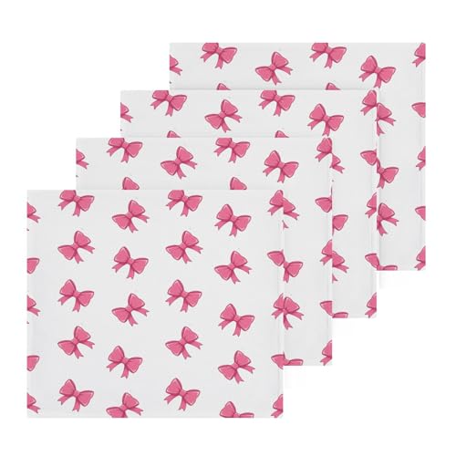 YANENDIE Cute Bows Pink Washcloths Towels, Highly Absorbent and Soft Cotton Face Cloths, 4 Pack Quick Dry Wash Cloths - 12 X 12 Inches