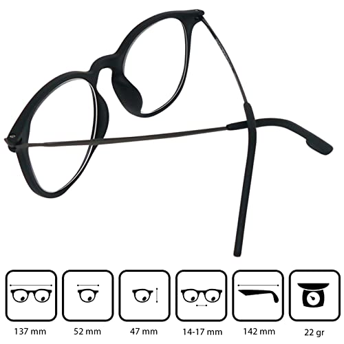 Mini Brille, Nerd Reading Glasses with Large Round Lenses, FREE Pouch, Plastic Frame with Metal Temples (Black) - Image 4