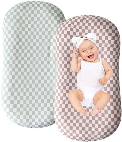Little Jump Cotton Baby Lounger Covers, 2 Pack, Soft Removable Slipcovers for Newborn Infant Lounger, for Girls Boys, Coffee Checkered (Coffee & Green Checkered)