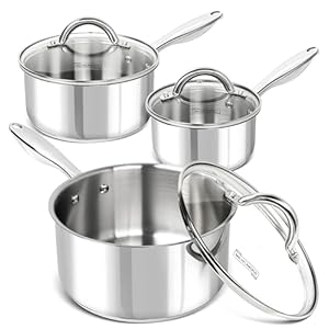 MICHELANGELO Saucepan Set 6pc, 18/10 Stainless Steel Sauce Pan with Lid, Tri-Ply Bottom Sauce Pot Set, Nonstick Saucepan, Induction Compatible, 1QT & 2QT &3QT