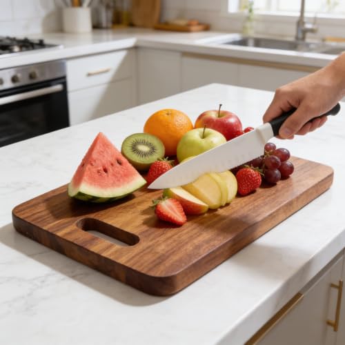 Image of Sheesham Wood Chopping Board for Kitchen, Wooden Cutting Board for Vegetables, Fruits & Meat, Thick Hardwood Serving Board- L