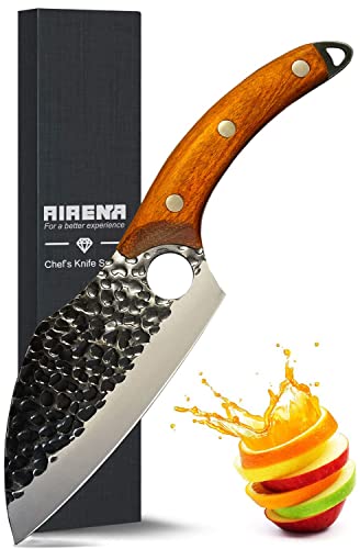 AIRENA Handmade Forged Kitchen Knives Chefs Knife Set High Carbon Steel Cook Knife - Full Tang Structure Wood Handle with Thickened Leather Sheath for Home Camping Gift Box