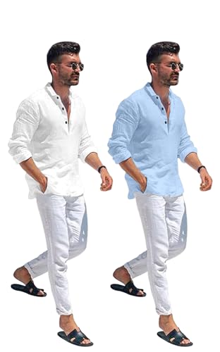 Image of Combo of Men Solid Cotton Blend Straight Kurta Shirt Pack of 2