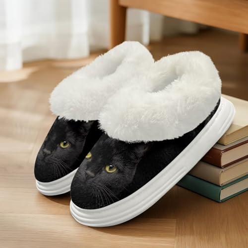 GIFTPUZZ Womens Slippers Winter Warm House Shoes Platform Indoor Bedroom Shoes with Faux Fur Collar Size 5.5-12.53
