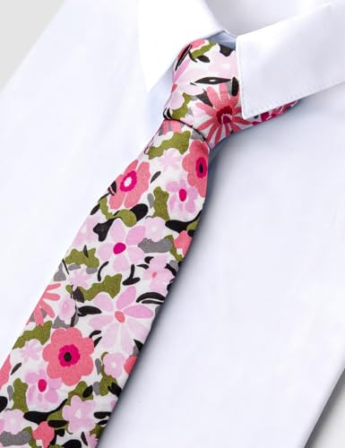 Image of Barry.Wang 100% Cotton Floral Ties for Men 63 inch Extra Long Necktie Clip