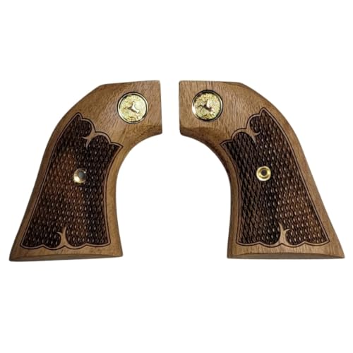 Colt Peacemaker Walnut Grips with Checkering Pattern and Gold Medallion