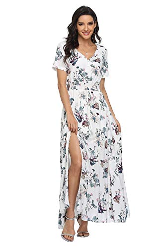 Image of VintageClothing Women's Floral Maxi Dresses Boho Button Up Split Summer Casual Long Dress Beach Party Dress