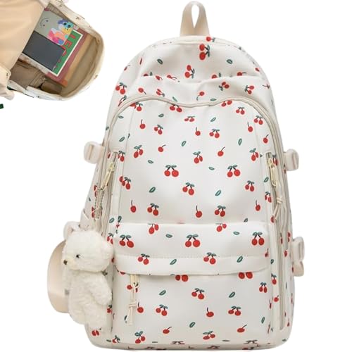 Sac à dos cerise nylon fille grand format 17 pouces avec cartable motif mignon et ours Kawaii
