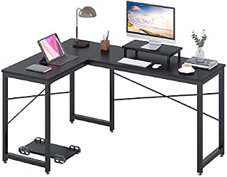 HEEYUE Computer Desk, L Shaped Desk with Large Desktop, Corner Desk with Monitor Stand PC Laptop Table Computer Workstation for Home Office (Black(upgrade))