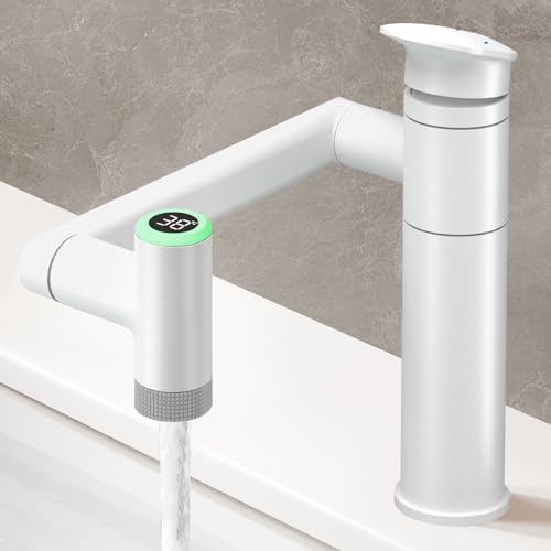 JONKEAN Robinet de salle de bain avec affichage de la température (sans piles) - Mitigeur monocommande rotatif à 1080° - Hauteur réglable - Robinet de...