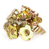 1/4'-20 T-Nuts (50 Pack), Yellow Zinc-Plated Steel Corrosion Resistant T nut, 5/16' Barrel Length, 4-Pronged Tee Nut for Wood, Rock Climbing Holds, Cabinetry