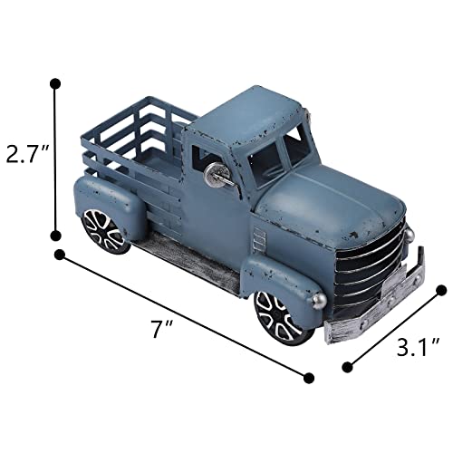 Fleecy Day Vintage Truck Décor, Blue Farmhouse Car With Light Tiered Tray, Cute Metal Car Gift Pickup Truck Model For Home Decoration Table Decoration & Tabletop Storage 7 X 3 X 3 Inches #TOP1