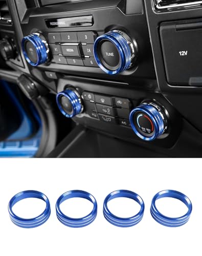 for F150 4pcs Air Conditioner AC Volume Switch Knob Ring Button Trim Cover for Ford F150 XLT 2015 2016 2017 2018 2019 2020, Blue