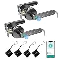 BIWIBON Fingerprint Door Lock, 5 in 1 Smart Door Knob with Smart APP/Fingerprint/IC Cards/Password/Backup Keys, Finger Print Door Knob with Keypad for Bedroom, Office, Apartment, Black, 2 Pack