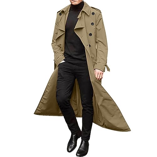 HUEAHDOU Mens Winter Coats,Trench Coat Men Waterproof Winter Trenchcoats Lapel Long Jacket Double Breasted Overcoat Soft Elegant Windbreaker(X-Large,Beige)