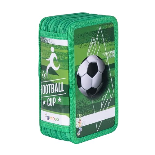 gimboo Schulmäppchen mit Zubehör/Federmäppchen mit großem Fassungsvermögen/Mit 3 Fächer/Federtasche Federmäppchen Stifteetui/Motiv - Fussball/Für Kinder Jungen Mädchen