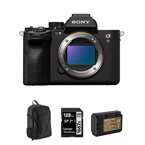 Sony Alpha a7R V Full-Frame Mirrorless Digital Interchangeable Lens Camera Body - Bundle with 128GB UHS-II SDXC Memory Card, Backpack, Extra Battery, Sony 1 Year Limited Warranty