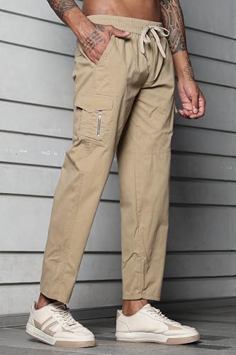 Image of FABRIPPLE Men's Heavy-Duty Cotton Cargo Pants - Rugged Style, All-Day Comfort