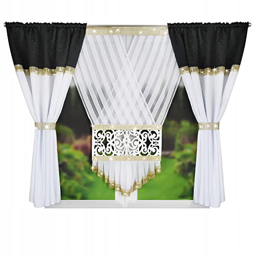 Generisch Set Toronto 410x160 Schwarz+Weiss+Gold Gardine Paneel und...