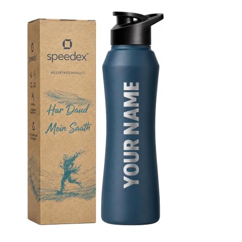 Image of Speedex Customised Engraved Name Stainless Steel Water Bottle 1 Ltr - Personalised Sipper Cap Bottle for Kids, Men & Women, School, Gym, Travel, BIS Approved, Teal Blue, Set of 1