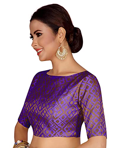 Image of Studio Shringaar Women's Readymade Brocade Elbow Length Sleeves Saree Blouse