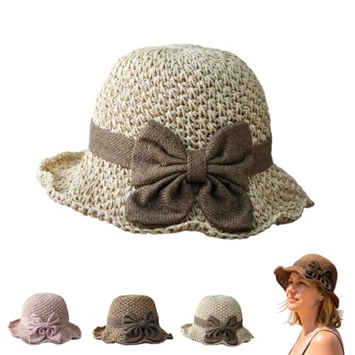 Sombrero de paja tejido con lazo para mujer, ala ancha miniatura 1