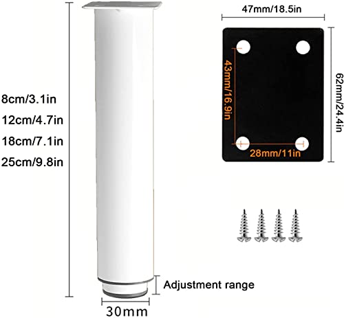 Patas regulables de 18cm en color blanco para elevar su sofá o mueble con elegancia, 4 uds 5