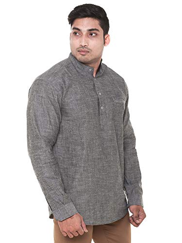 Image of Men's Linen Chinese Collar Full Sleeve Plus Size Short Kurta
