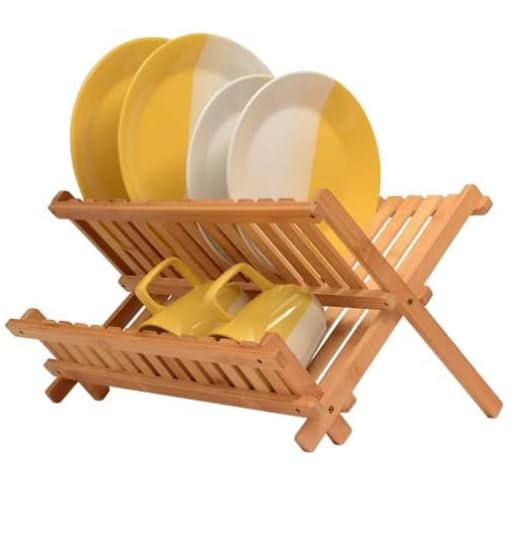 CABLEPELADO - Portaplatos de Bambú 40x30 cm | Capacidad 32 Platos | Escurreplatos Plegable | Secaplatos de Madera Natural | Organizador de Cocina