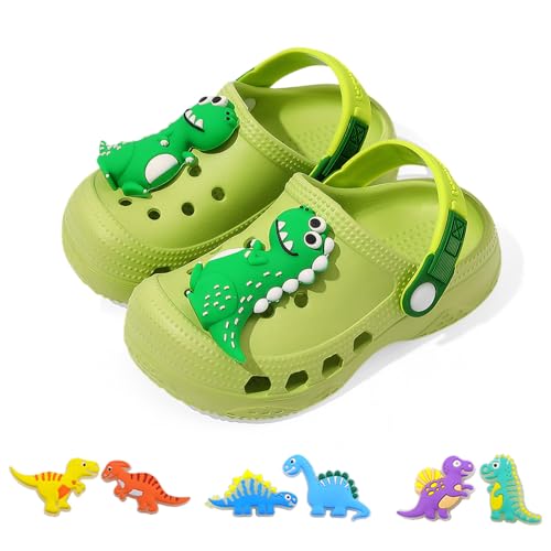 AioTio Infantiles Zuecos niños niñas Ligeras Antideslizantes Transpirables y de Secado rápido​ Interior Playa Piscina y jardín(Dinosaurio Verde22/23EU)