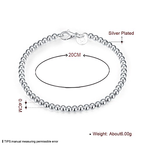 Sterling Silver 4MM Bead Ball Strand Bracelet- Handmade Ball Bracelet, Silver Beads Bracelet for Mens Women2